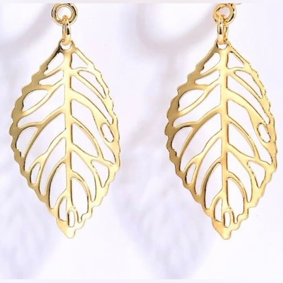 “Autumn” Fall Gold Lasercut Cut-out Hollow Leaf Leaves Nature Boho Hippie Dangle - Picture 4 of 16